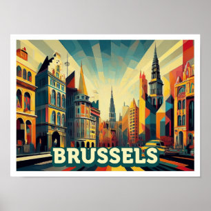 Affiche Bruxelles Belgique Voyager artistique coloré