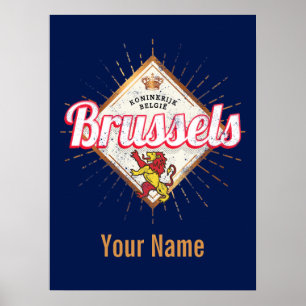 Affiche Bruxelles Europe Capital Belgique Retro Lion Vinta