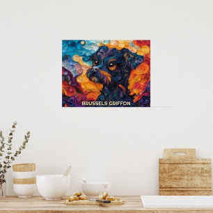 Affiche Bruxelles Griffon Papier Quitter Portrait de Chien