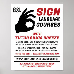 Affiche BSL, OK Gesture, Cours de Langue des Signes Advert