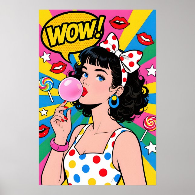 Affiche Bubble Gum Girl Pop Art (Devant)