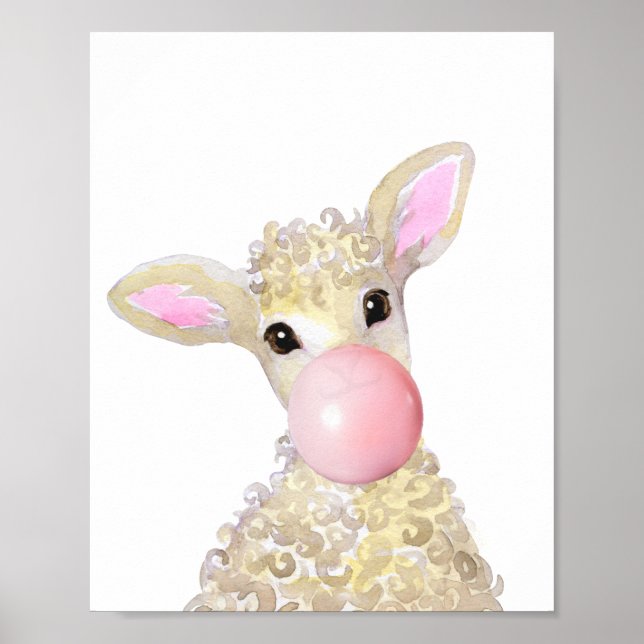 Affiche Bubble Gum Pépinière Ferme d'Agneaux Bébés Moutons (Devant)
