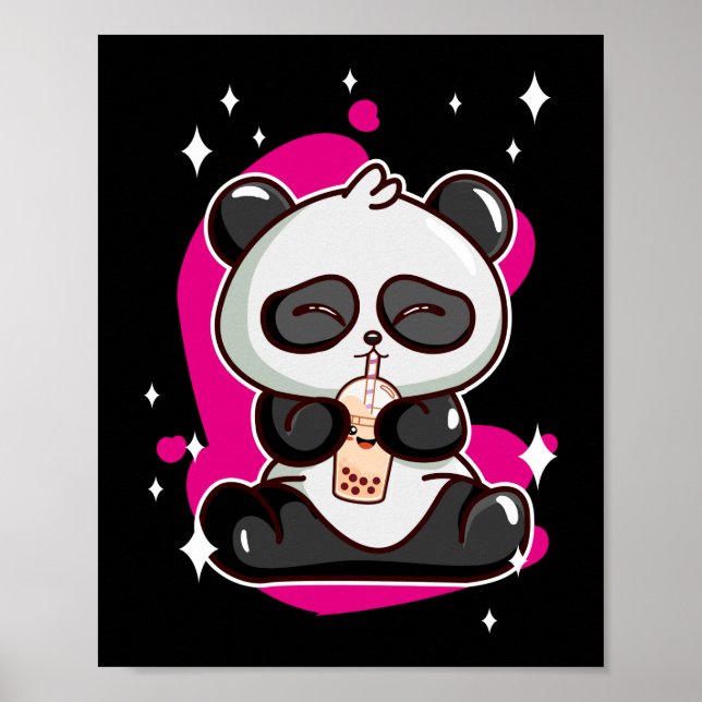 Affiche Bubble Kawaii Panda Boire Boba Tea (Devant)