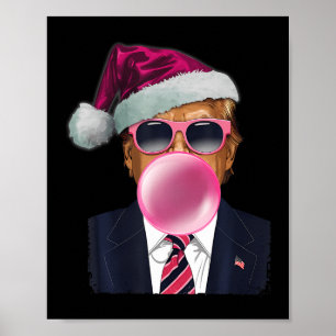 Affiche Bubblegum Trump souffler bulle gomme Noël rose