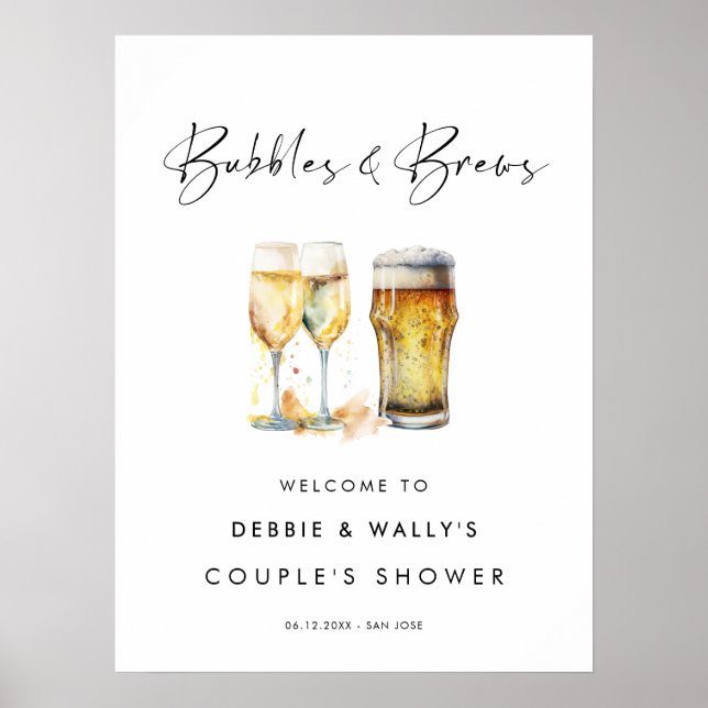 Affiche Bubbles et brasse Couple's Shower Welcome (Devant)
