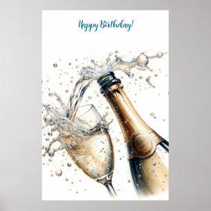 Affiche Bubbly champagne Joyeux anniversaire