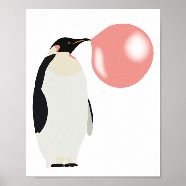 Affiche Buble Gomme Penguin soufflant bulle (Devant)