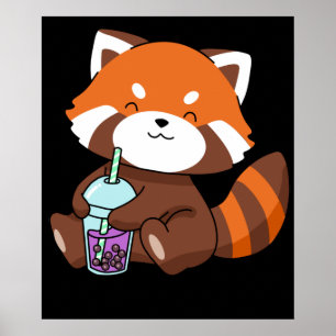 Affiche Buble Tea Gift Girl Red Panda Boba Tea Bubble Tea
