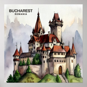 Affiche Bucarest Roumanie Art aquarelle de la vieille vi