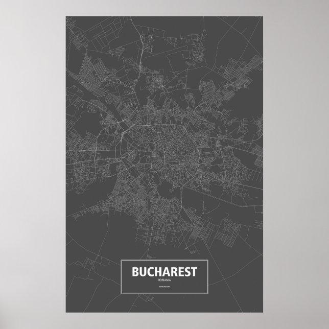 Affiche Bucarest, Roumanie (blanc sur noir) (Devant)