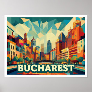 Affiche Bucarest Roumanie Voyage artistique coloré