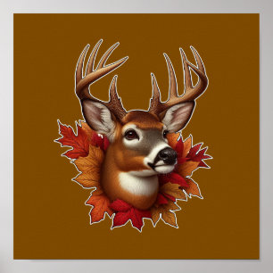 Affiche Buck Deer entouré de feuilles d'automne
