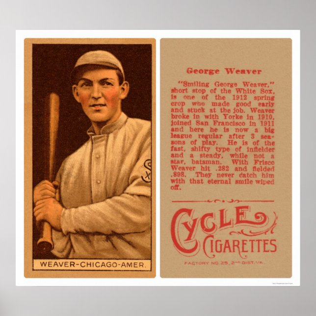 Affiche Buck Weaver White Sox Baseball 1912 (Devant)
