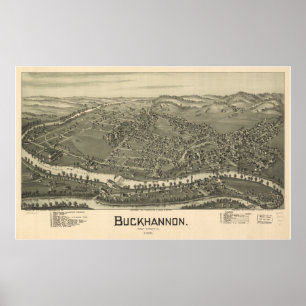 Affiche Buckhannon West Virginia 1889 Antique Panorama
