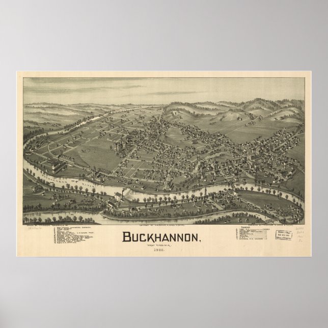 Affiche Buckhannon West Virginia 1889 Antique Panorama (Devant)