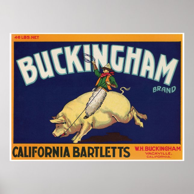 Affiche Buckingham Vacaville Californie Bartletts Cowboy (Devant)