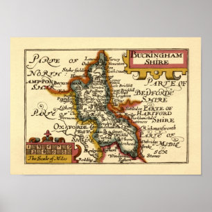 Affiche Buckinghamshire Comté Angleterre Ancien Antiquaire