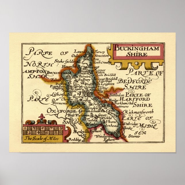Affiche Buckinghamshire Comté Angleterre Ancien Antiquaire (Devant)