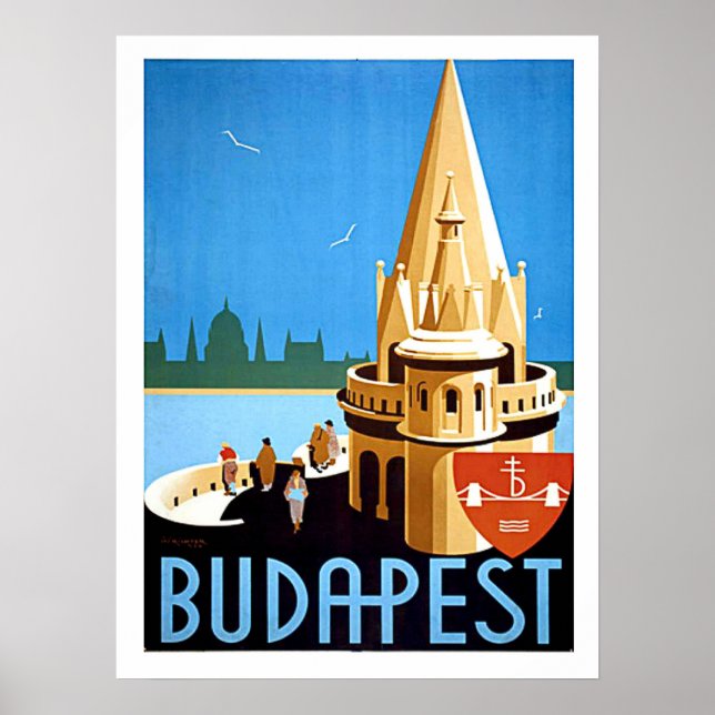 Affiche Budapest, bastion du pêcheur, voyage vintage (Devant)
