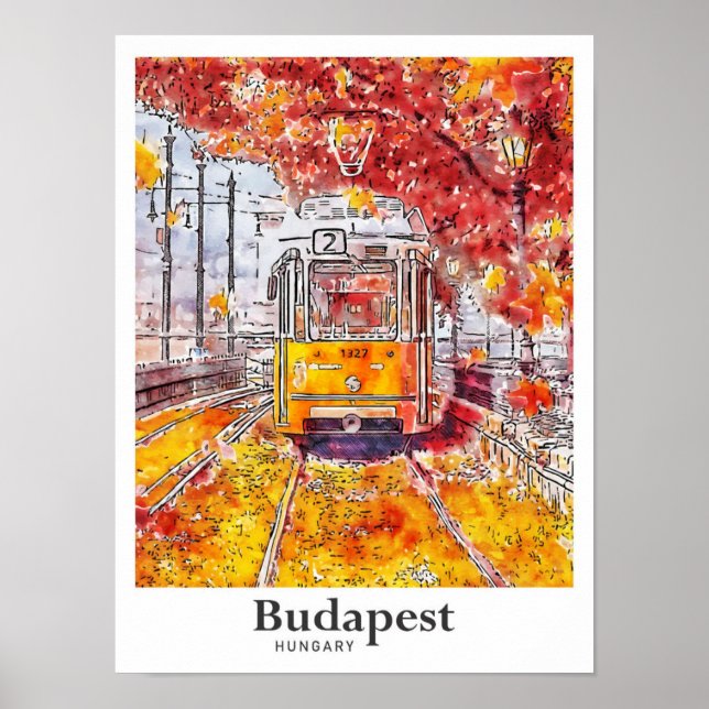 Affiche Budapest Hongrie Aquarelle Voyage Main tirée (Devant)
