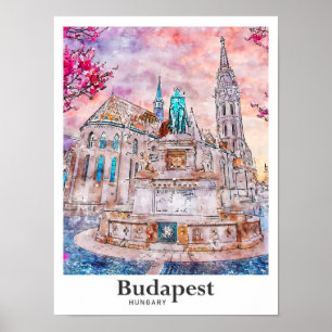 Affiche Budapest Hongrie Aquarelle Voyage Main tirée
