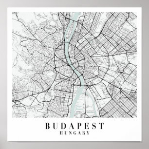 Affiche Budapest Hongrie Blue Water Street Carte