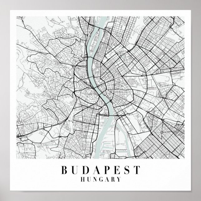 Affiche Budapest Hongrie Blue Water Street Carte (Devant)