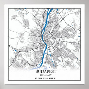 Affiche Budapest Hongrie City Plan Voyage Simple Minimal