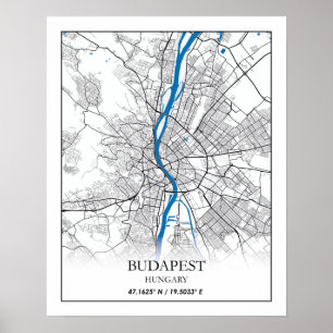 Affiche Budapest Hongrie City Plan Voyage Simple Minimal