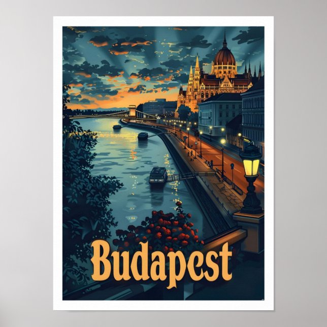 Affiche Budapest Hongrie Classic Art Retro Vintage voyage (Devant)