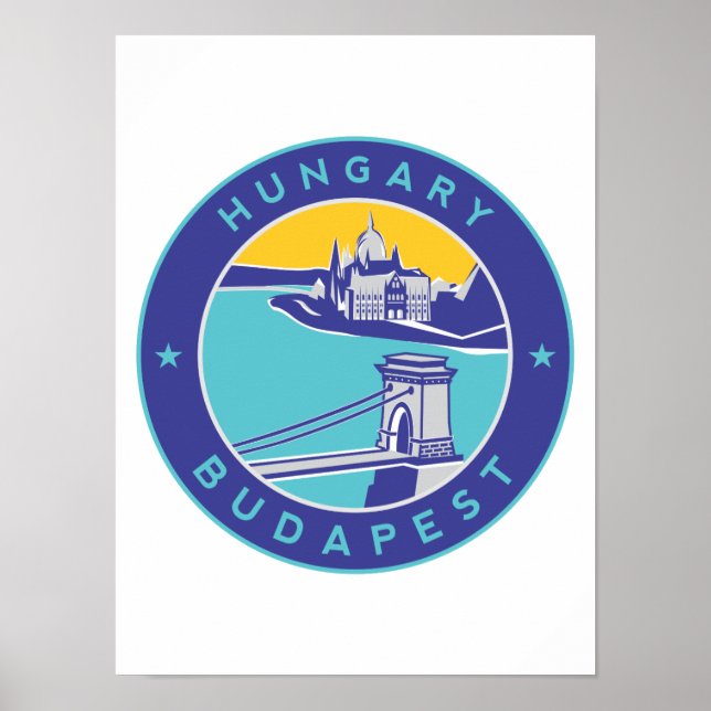 Affiche Budapest, Hongrie, Magyar, Danube, (Devant)