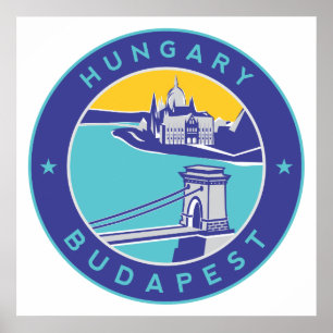 Affiche Budapest, Hongrie, Magyar, Danube,