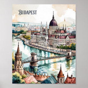 Affiche Budapest Hongrie Parlement Rivière Danube Skyline