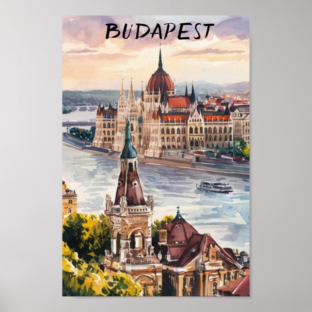 Affiche Budapest Hongrie  Peinture Aquarelle Vintage (Devant)