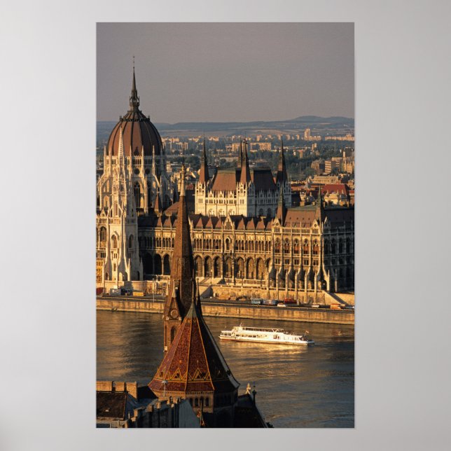Affiche Budapest, Hongrie, Rivière Danube, Parlement (Devant)
