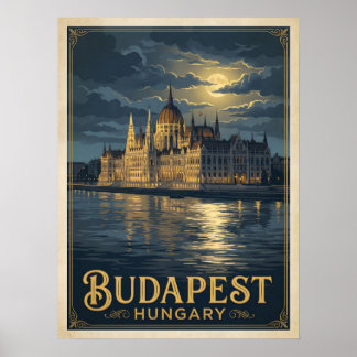 Affiche Budapest Hongrie Voyage gothique au clair de lune