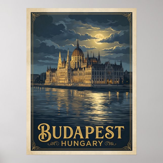 Affiche Budapest Hongrie Voyage gothique au clair de lune (Devant)
