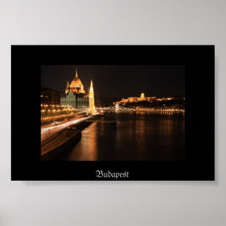 Affiche Budapest nuit du pont Margit, Parlement,