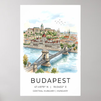 Affiche Budapest Wall Art Print Watercolor Cityscape