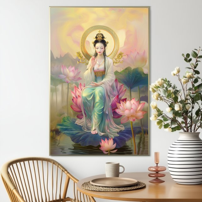 Affiche Buddhist Goddess Quan Yin: Pink Lotus Garden  (Créateur téléchargé)