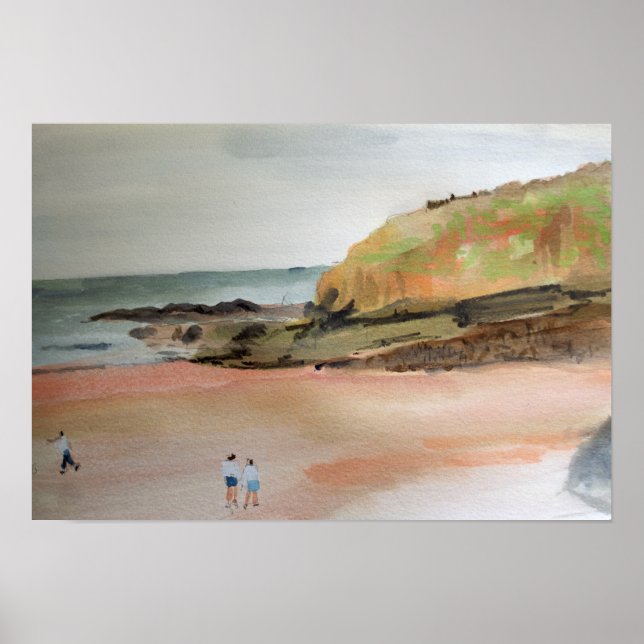 Affiche Bude Cornwall Royaume-Uni Paysage aquarelle bord d (Devant)