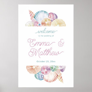 Affiche Budget Aquarelle Coquillage Bienvenue