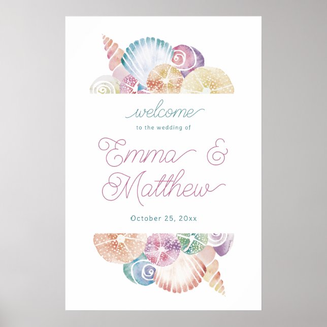 Affiche Budget Aquarelle Coquillage Bienvenue (Devant)