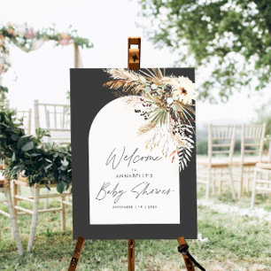 Affiche Budget baby shower pampas noir moderne élégant