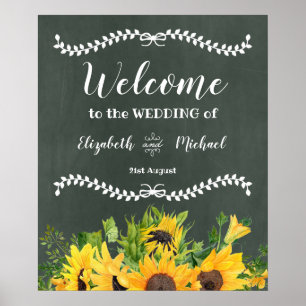 Affiche Budget CHALKBOARD Wedding Welcome Sign Sunflowers