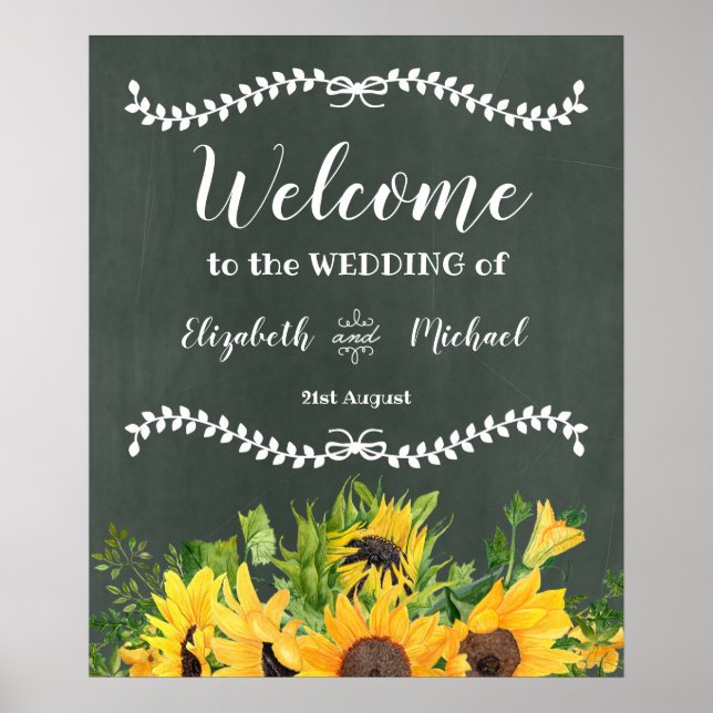Affiche Budget CHALKBOARD Wedding Welcome Sign Sunflowers (Devant)