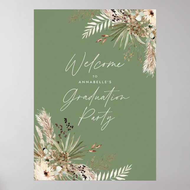 Affiche Budget graduation pampas sauge vert moderne élégan (Devant)