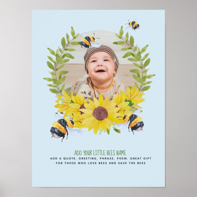 Affiche BUDGET Nouveau Bébé photo cadeaux Bees tournesols (Devant)