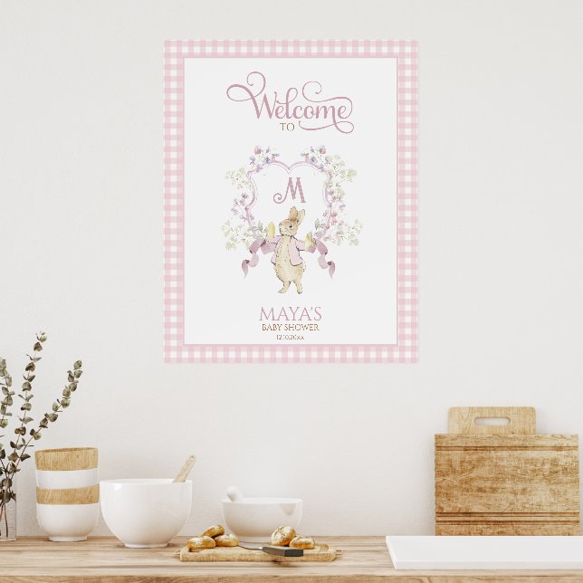 Affiche Budget rose Pierre le lapin Baby shower Bienvenue (Cuisine)