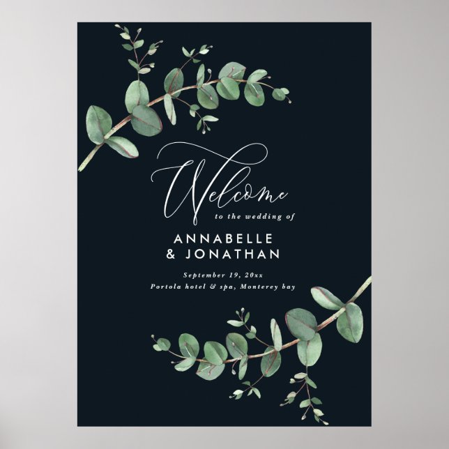 Affiche Budget simple mariage élégant noir eucalyptus pos (Devant)